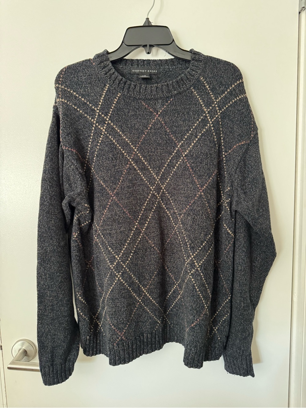Geoffrey Beene Men's Charcoal Argyle Crewneck Sweater Size Large